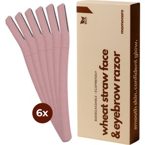 MomoCare Dermaplaning 6x – Duurzame Wenkbrauw en Gezicht Scheermesjes van Tarwestro – Eyebrow Razor en Trimmer voor Vrouwen