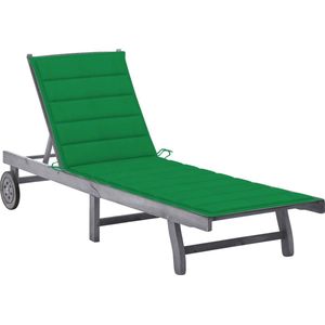 The Living Store Ligbed met kussen massief acaciahout grijs - Ligbed - Lounge Stoel - Tuinset - Acacia Hout - Outdoor Meubilair