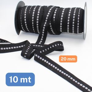 10 Meter Soepele LUREX ELASTIEK, Breedte 2CM, Kleur ZWART/ZILVER