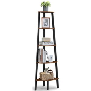 Industriële 5-laags hoekplank, boekenkast met metalen frame voor woonkamer, kantoor, vintage