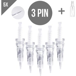 Dermapen naalden R3 - 3 pin naalden- Microneedling cartidges - Mesotherapie - Vervangende naaldkoppen - Opzetstuk dermapen - Anti-aging - Huidverzorging - Geschikt voor Dr.Pen A6/A1/E30/M5/M7/N2/MyM - 5 stuks + Sprayflesje 50 ml per bestelling