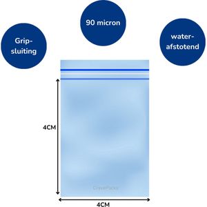 100x Gripzakjes 40x40 mm 90 micron blauwe tint - Ziplock zakjes - Uitdeelzakjes