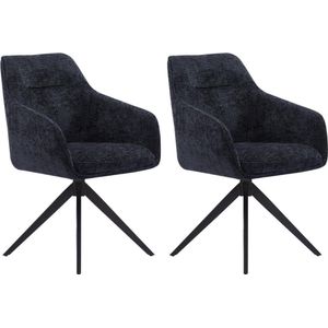 Vente-unique Set van 2 draaistoelen met armleuningen van stof met textuur - Zwart - MUSE van Maison Céphy L 59 cm x H 83 cm x D 60 cm