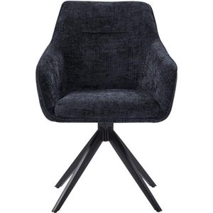 Vente-unique Set van 2 draaistoelen met armleuningen van stof met textuur - Zwart - MUSE van Maison Céphy L 59 cm x H 83 cm x D 60 cm