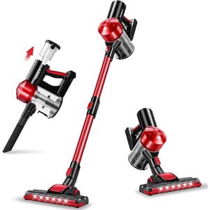 Stofzuiger zonder Zak – Op Accu – Tapijtreiniger – Vacuum Cleaner – Vlekkenreiniger – Draadloos – 150W – Rood