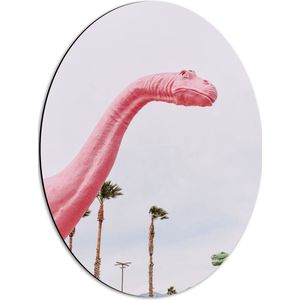 WallClassics - Dibond Ovaal - Roze Dinosaurus - 42x56 cm Foto op Ovaal (Met Ophangsysteem)