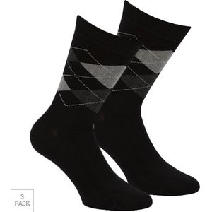 Geruite Bamboe Sokken 3-Pack - Zwart - Maat 35-38 - Nette Bamboe Sokken Voor Frisse Droge Voeten - Dames / Heren