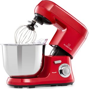 Klarstein Bella Robusta Keukenmachine - RVS mengkom 5,5 liter - Inclusief garde, kneedhaak en menghaak - 1200 W - 6 snelheden - Rood