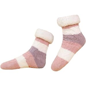 2 paar antislip, warme wintersokken, met fleecevoering, lamswol, vloersokken, antislip thuissneeuwsokken - roze-paars