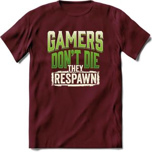 Gamers don't die T-shirt | Groen | Gaming kleding | Grappig game verjaardag cadeau shirt Heren – Dames – Unisex | - Burgundy - XL