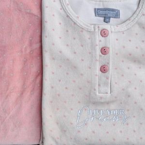 Cocodream dames pyjama - velours - maat S - Live your dreams - zand/roze