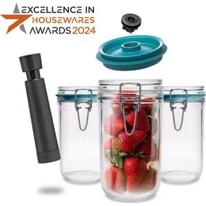 Airtender Bormioli Hoog Model - Set van 3x 750ml Voorraadpotten met Beugelsluiting incl. Vacuümdeksels & GRATIS Pomp