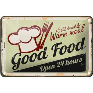 Blechschild Retro 18x12cm Good Food cold drink open 24