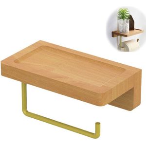 DEKAZIA® toiletpapierhouder zonder boren | toiletrolhouder bamboe | wc rolhouder hout | toiletpapier houder | badkamer accessoires | Wc-papierhouder hout wc papier houder toiletrolhouder zelfklevend