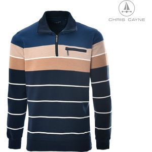 Chris Cayne heren sweatshirt - streep - blauw - borstzak - maat M - trui - schipperstrui - half zip - trui - gestreept