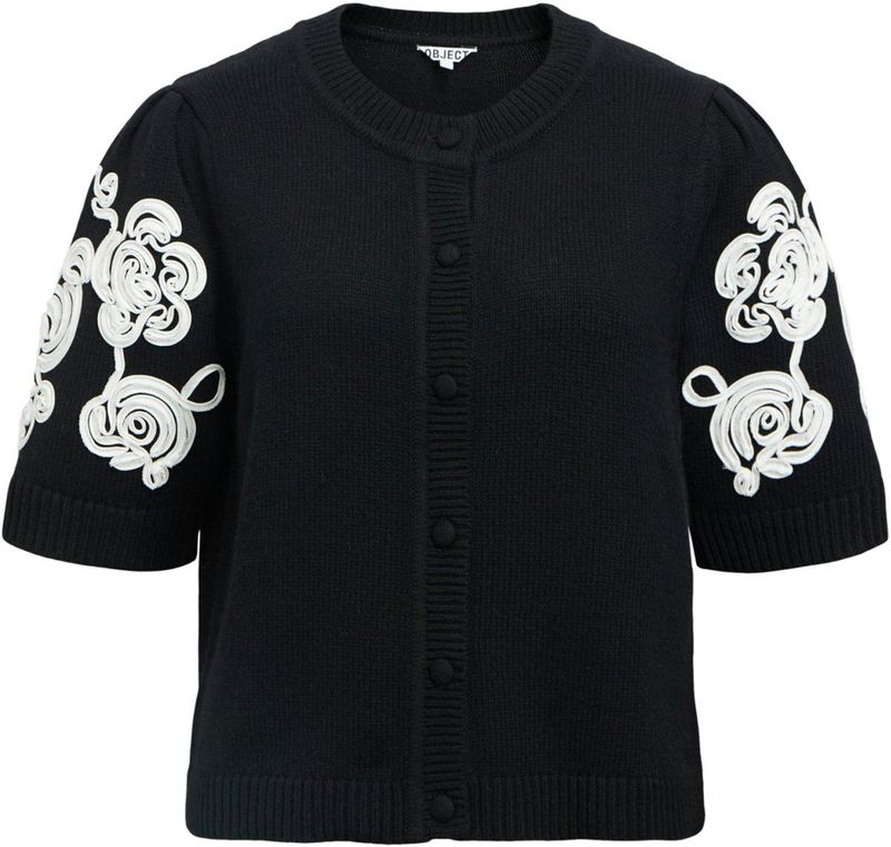 Object - Objjane 2/4 RE Knit Cardigan - Gebreid Vest - Zwart - Dames