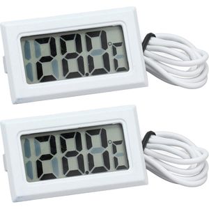 2 Stuks Elektronische Temperatuurmeter - Digitale Thermometer - LCD Koelkast Thermometer Monitor Thermostaat met Sonde (wit*2)