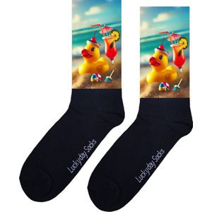 Badeend - Opkikker - Grappige sokken - Valentijns cadeau - Verjaardagscadeau - Sint cadeau - Leuke sokken - Strand - Vrolijke sokken - Cadeautje - Grappig cadeau - Kerst Sokken - Vaderdag - Moederdag - Kerstcadeau - Sokken maken Happy - Maat 37-44