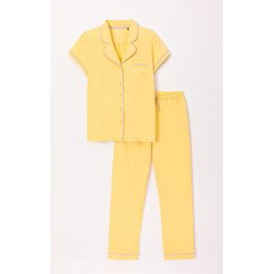 Woody doorknoop pyjama dames - lichtgeel - 241-10-PIS-S/607 - maat L