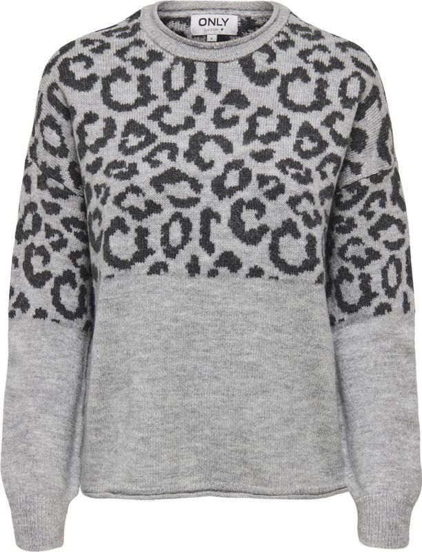 Only - ONLJADE ANIMAL LS O-NECK NOOS KNT - Gebreide Trui - Light Grey Melange