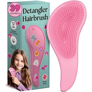 Ontwarrende Haarborstel voor Kinderen met Stickers - Aantrekkelijke Roze Meisjes Haarborstel - Perfect Cadeau voor Tieners en Kinderen