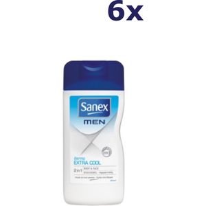 Sanex Men Douchegel 2 In 1 Dermo Extra Cool - Voordeelverpakking 6 x 250 ml