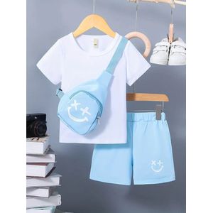 Sara Shop - kinderkleding jongens - jongens korte broek - zomerkleding Voor kinderen - zomer kinderen setjes -t shirt kinderen jongens - korte broek kinderen jongens- schoudertas kinderen - Maat 100 - 3/4 Jaar