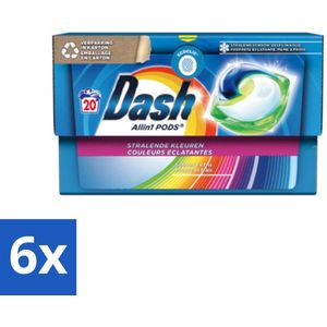 Dash - Stralende Kleuren - Wasmiddel Capsules - All-in-1 Pods - Gekleurde Was - 20 Wasbeurten - Voordeelverpakking - 6 stuks