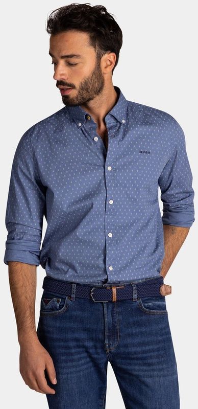 NZA - Blauw katoenen overhemd stretch