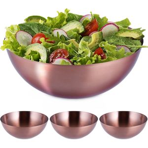 Relaxdays 4x saladeschaal - slakom - ovaal - keukenschaal - rvs - mengkom - koper