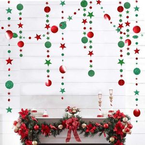 Christmas / Kerst - Ster Rood & Cirkel Glitter Groen - Guirlande - Vlaggenlijn - Slinger - Vlag | Huwelijk - Geboorte - Feest - Verjaardag - Jubileum - Bruiloft - Babyshower - Event - Wedding - Birthday party - Veranda - Decoratie | Slaapkamer meisje