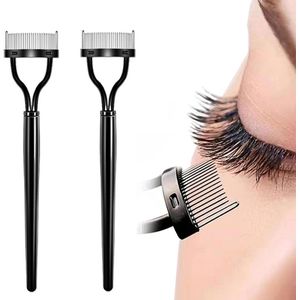 2-delige wimperkam - wimperseparator en borsteltje - wimperseparator met getande wimpers en kamkapje - gebogen ontwerp - make-upkwast - geschikt voor damesmake-up - zwart