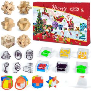 Adventskalender 2024 - Brain Teaser Puzzel 24 Dagen Kerst Countdown Kalender 2024 - Met 3D Metaaldraad En Houten Sloten En Plastic Puzzelspeelgoed - Voor Jongens Meisjes Tieners En Volwassenen