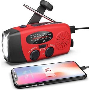 Noodradio - Draagbare Radio - weer-radio op zonneenergie met LED/WB/AM/FM-zaklamp - 2000 mAh - USB-opladen - Solar opwindbaar