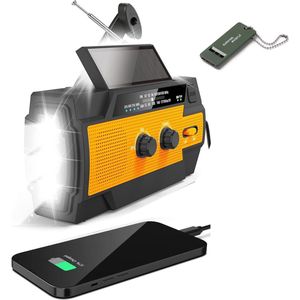 BSTNL Noodradio Elite - AM/FM - Radio Op Batterijen (Accu) Voor Rampen - 4000 mAh Solar Powerbank - Survivalradio - Noodradio Solar Opwindbaar - Zaklamp - SOS Knop - Powerbank Zonneenergie - USB C - Noodpakket voor Thuis - Oranje