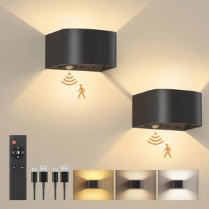 Batterijwandlamp met Bewegingssensor en Afstandsbediening voor Binnen - LED Wandlamp met 3 Kleuren en Instelbare Helderheid