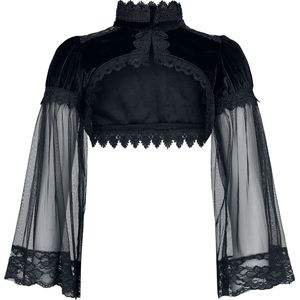 Gothicana Zwarte bolero met kanten randje en pofmouwtjes - Dames - S