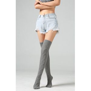 Dames winter gebreide overknee sokken - Dames warme sokken - Winter lange sokken - Laarssokken - Dames gebreide warme sokken - 75 cm - Laarssokken - Winter warme beenwarmers - Warme kniekousen - Beige