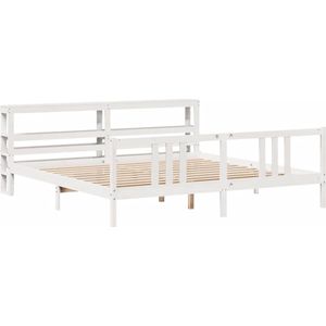 vidaXL - Bedframe - met - hoofdbord - massief - grenenhout - wit - 200x200 - cm