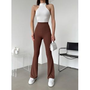 Geribbelde flared Legging High Waist | Bruin