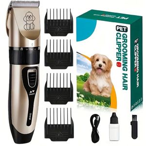 Dieren Tondeuse - Huisdieren Scheerapparaat met Keramische Trimmer - 3 Ingebouwde standen + 4 Opzetstukken - Usb-Oplaadbare Pets Clipper - Perfecte Lichaamshaar Verzorging voor Honden, Katten, Konijnen etc. - Kleur: Goud