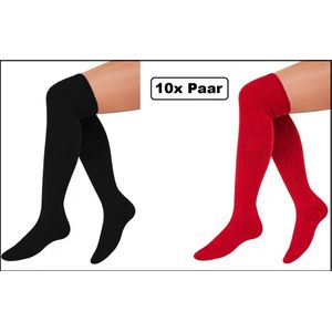 10x Paar Lange sokken zwart en rood gebreid mt.41-47 - Tiroler heren dames kniekousen kousen voetbalsokken festival Oktoberfest voetbal