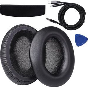 Vervangende oorkussens voor Hoofdtelefoon - Kussens voor Oortjes en Headset - Covers voor Oor Cups - Passend voor HD515, HD555, HD595, HD579, HD598, PC360, HD518 Headsets - Zacht leer - Zwart - met oplaadkabel