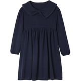 Jurk - Marineblauw - Gebreide Tricot - Meisjes - Lange Mouwen - Grote Fantasie Kraag