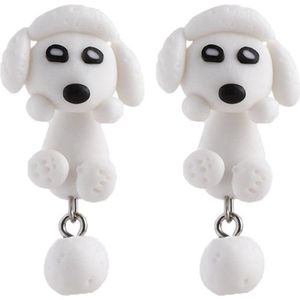 Fako Bijoux® - Oorbellen - Dansende Hond - Wit
