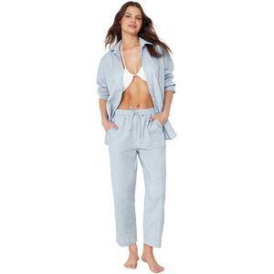 Trendyol Blauw Geweven Overhemd Broek Strandpak Tbess24Au00068