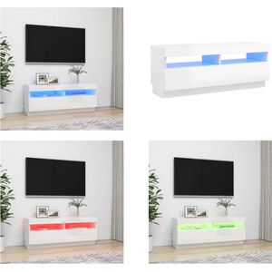 vidaXL Tv-meubel met LED-verlichting 100x35x40 cm hoogglans wit - Tv-kast - Tv-kasten - Televisiekast - Televisiekasten