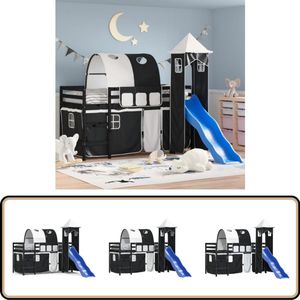 vidaXL Kinderhoogslaper met toren 90x190 cm grenenhout wit en zwart