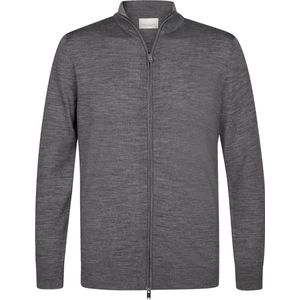 Profuomo heren trui wol, slim fit vest met rits, grijs