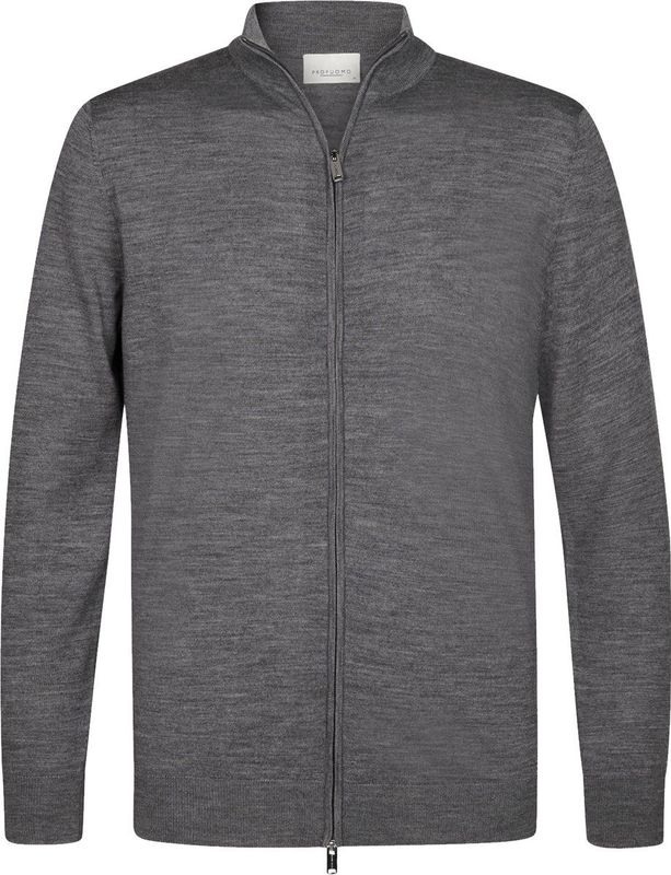 Profuomo heren trui wol, slim fit vest met rits, grijs